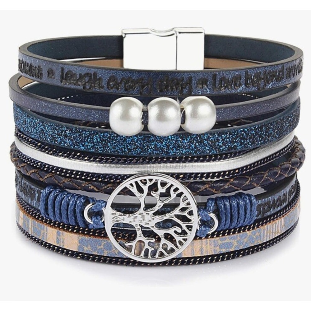 Inspirational Tree of Life Leather Bracelets for Women,Birthday Mothers‎ Blue